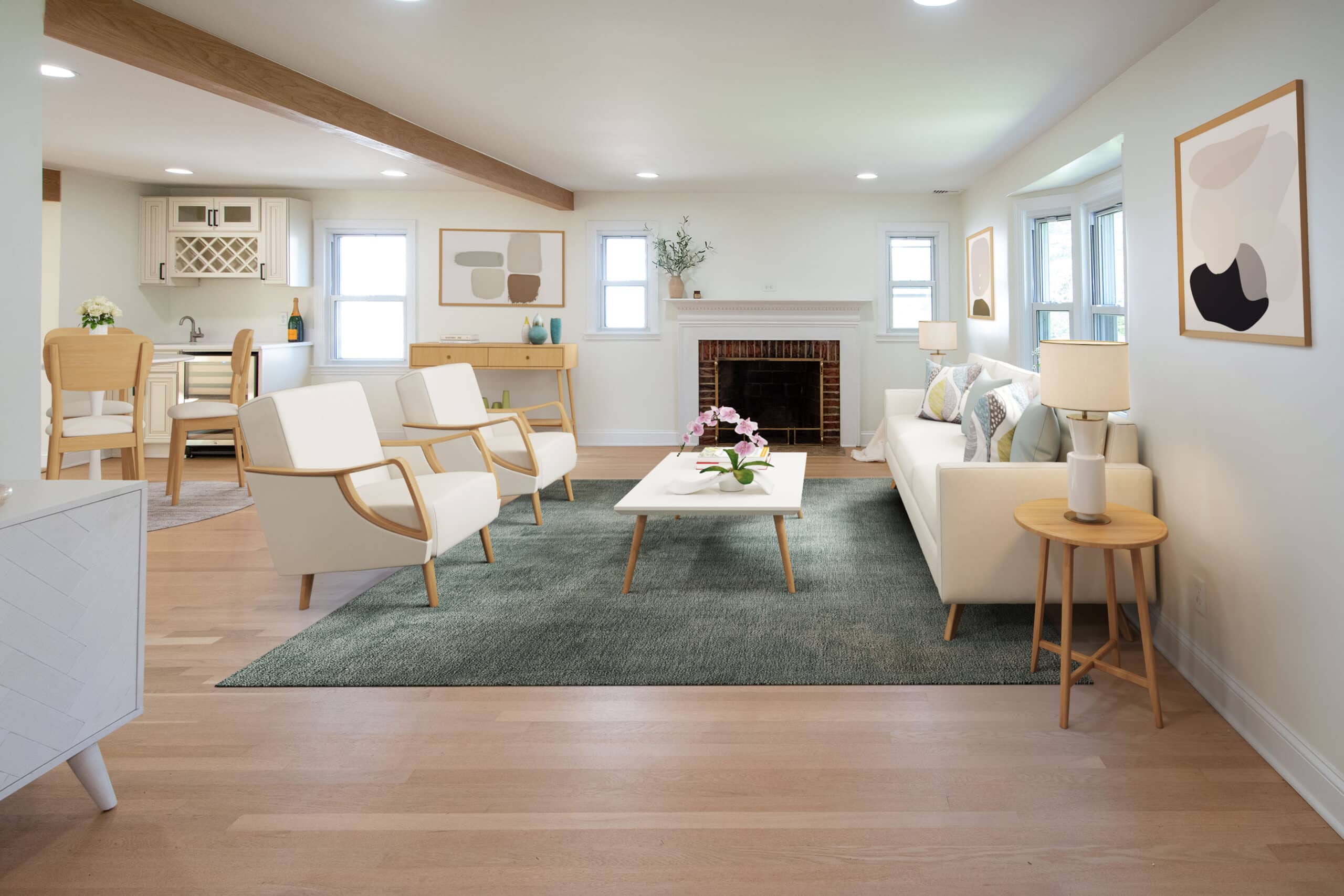 Culoarea covorului din sufragerie influențează percepția spațiului.